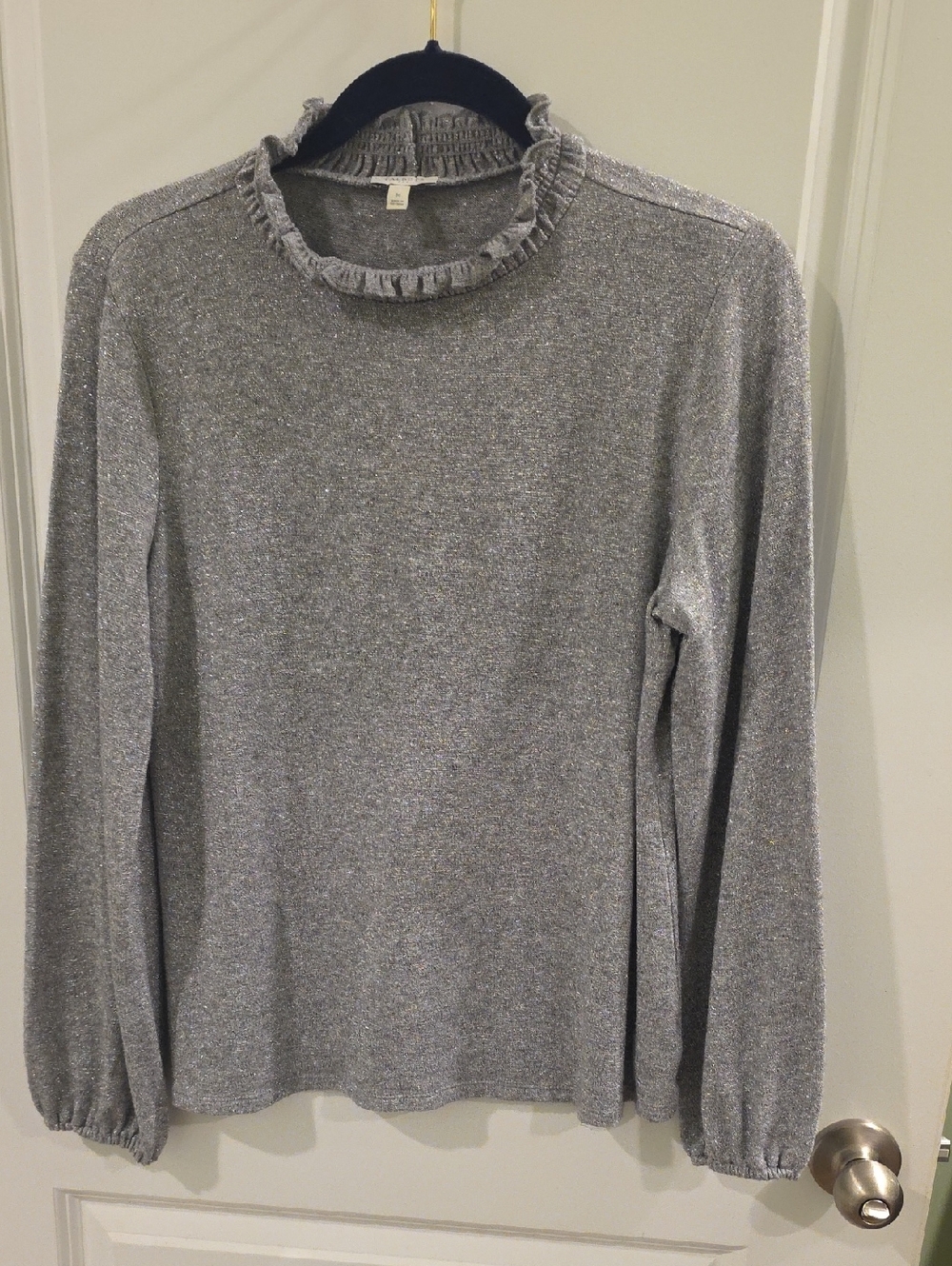 Metallic Gray Ruffle-Neck Women's Sweater - Picture 1 of 3